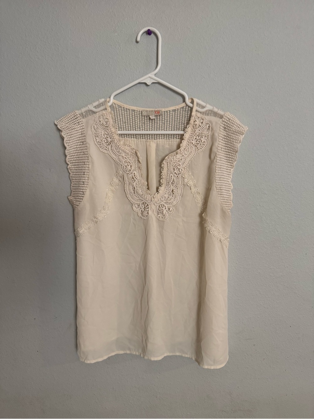 GB Boho Lace Trim Sleeveless Top - Cream